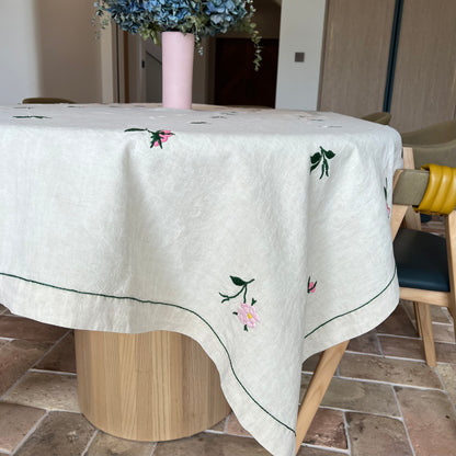 Beautiful  Vintage French linen tablecloth with 12 serviettes or placemats