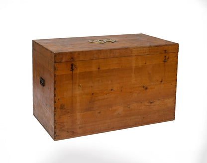 Gorgeous Oversized pine trunk with beautiful brass designs on top from the French Alps