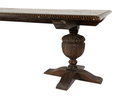 Impressive early 19th century antique French oak table with detailed hand carved bolstered legs