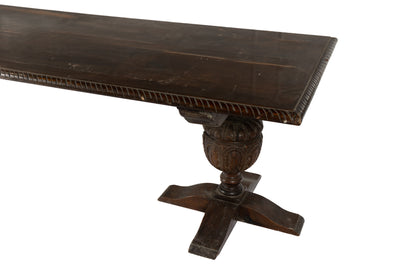 Impressive early 19th century antique French oak table with detailed hand carved bolstered legs