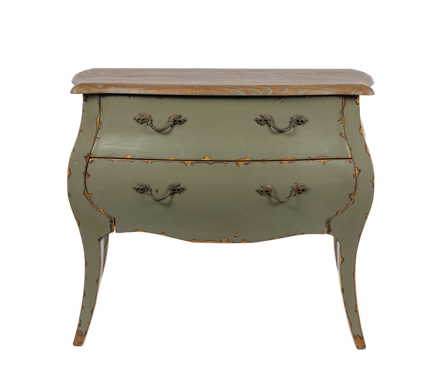 Chic French 19th Century Antique Bombe commode 'Bombe' with two drawers and original painted work and patina from Provence.